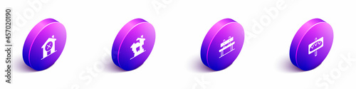 Set Isometric No house, Ruined, Bench and Donation food icon. Vector