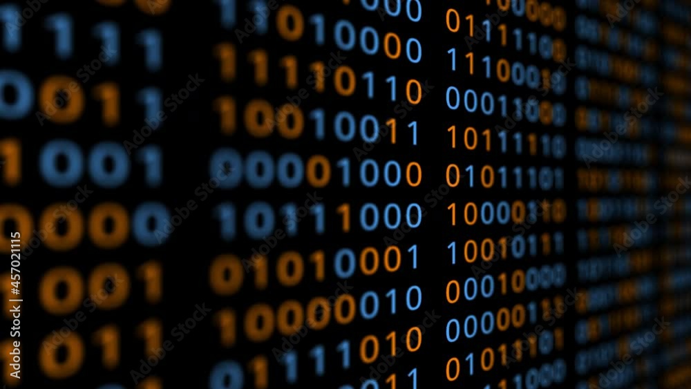 Loopable: Digital data 3D abstract technology background. Bits grouped into bytes randomly change binary values. Data analysis, big data, information technology concept. .