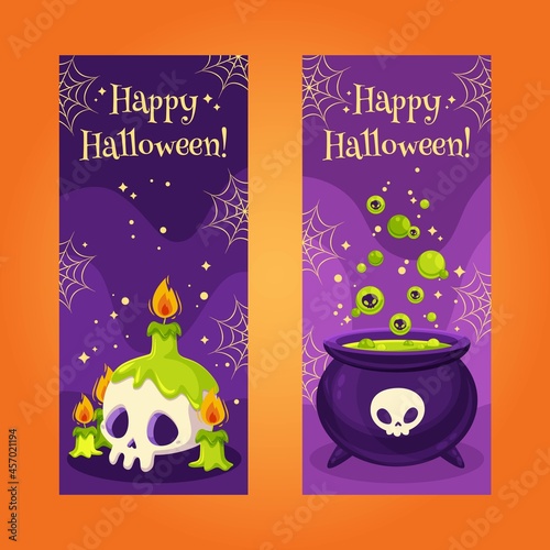 witchy flat halloween party banners vector design illustration