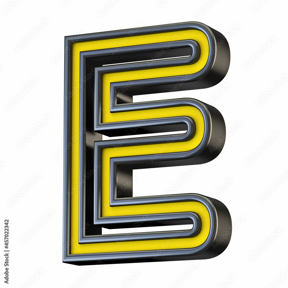 Yellow black outlined font Letter E 3D Yellow black outlined font Letter E 3D