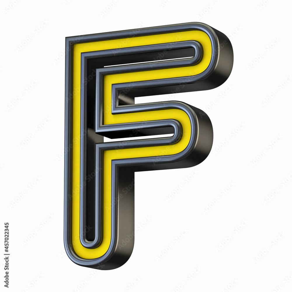 Yellow black outlined font Letter F 3D Yellow black outlined font Letter F 3D