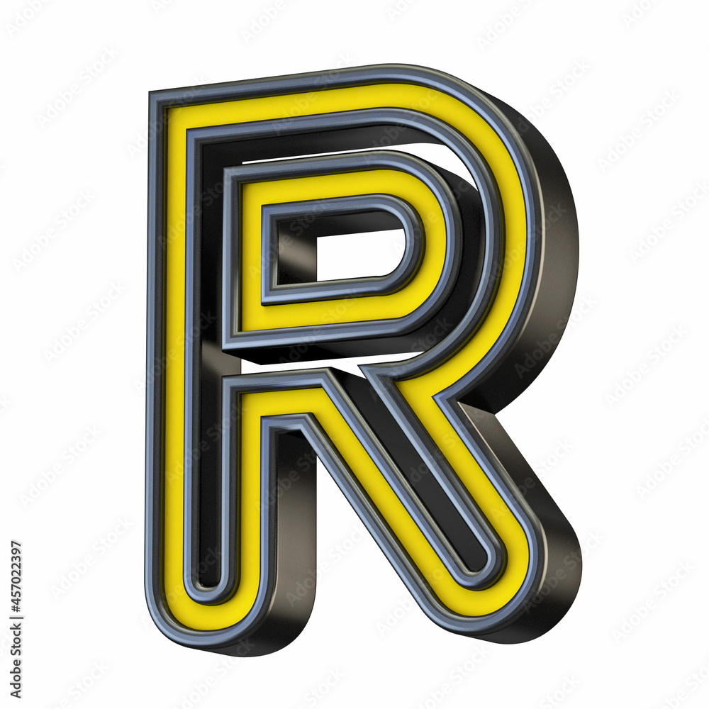 Yellow black outlined font Letter R 3D Yellow black outlined font Letter R 3D