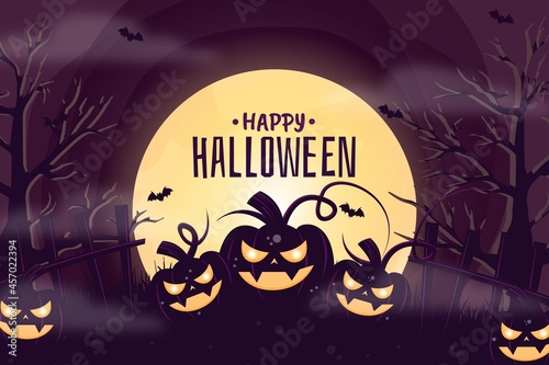 scary halloween background with pumpkins vector design illustration