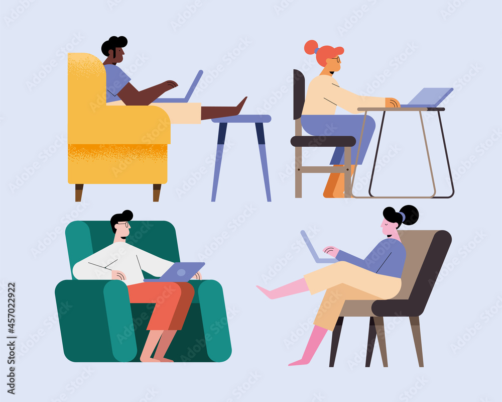people set with laptop working people set with laptop working