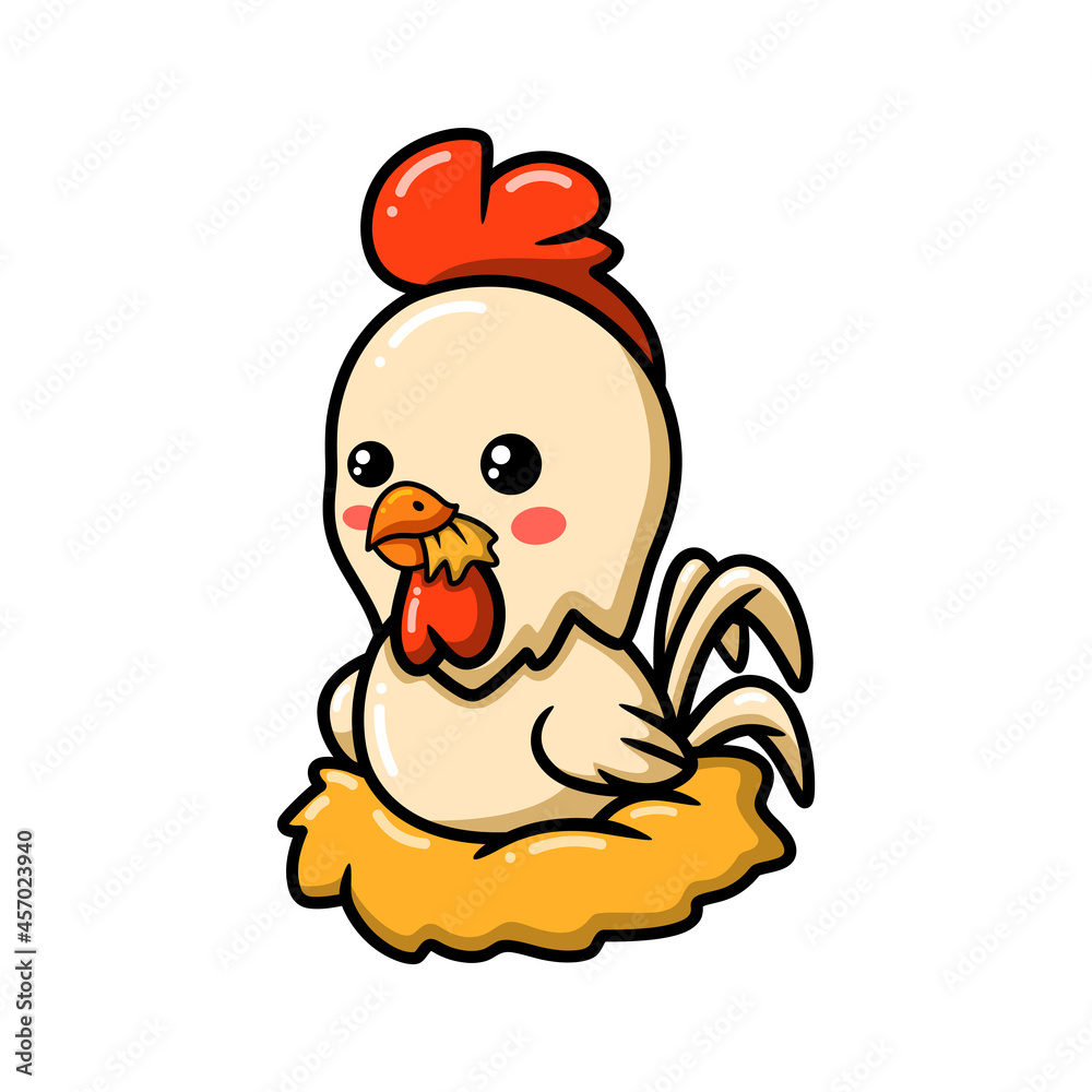 Cute little rooster cartoon sitting in a nest Cute little rooster cartoon sitting in a nest
