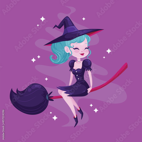 cute halloween witch broom vector design illustration