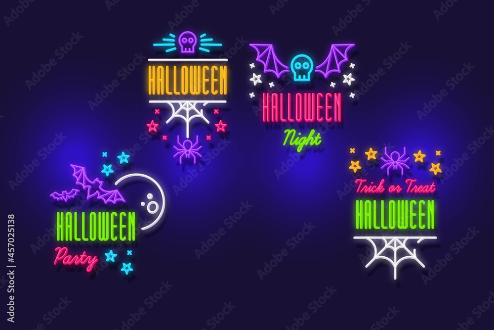 halloween neon sign collection vector design illustration