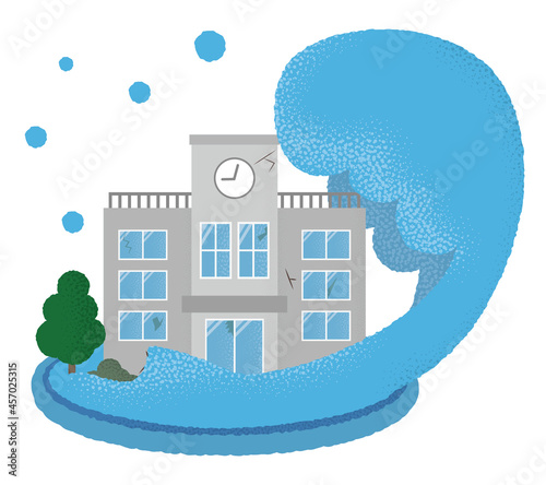 水害に遭う学校のベクターイラスト