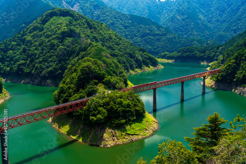 Beautiful scenary at Okuoikojo Station and Okuoi Rainbow Bridge, Shizuoka, Japan. photo