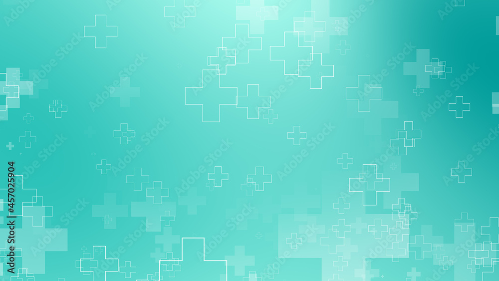 Abstract medical green blue cross pattern background.