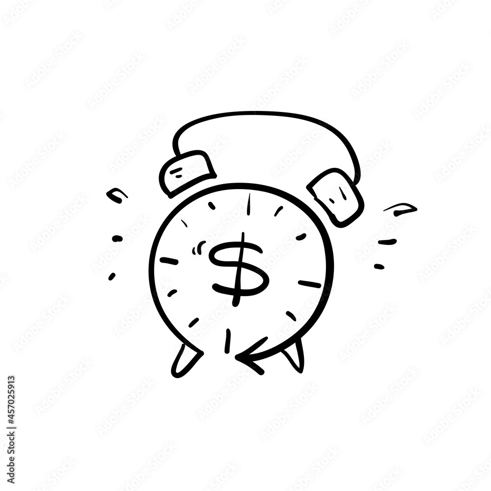 hand drawn doodle clock and money concept for time is money illustration vector isolated hand drawn doodle clock and money concept for time is money illustration vector isolated
