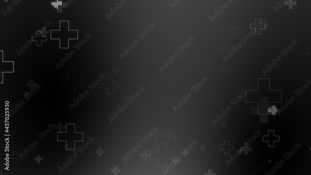 Fototapeta premium Medical health cross neon light shapes pattern on black background. Abstract healthcare with coronavirus infected deaths case concept.