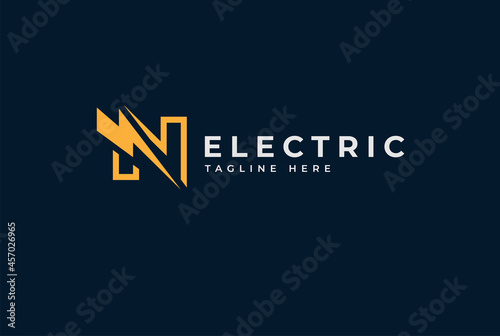 Electric Logo, letter N with lightning bolt combination , tunder bolt design logo template, vector illustration	
