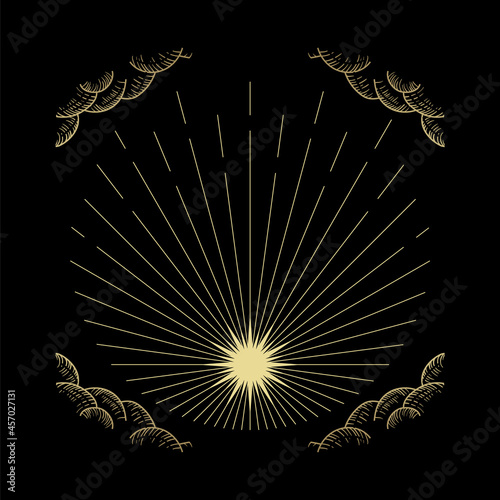 Rays vector in engraving style, hand drawn, line art, luxury, celestial, esoteric