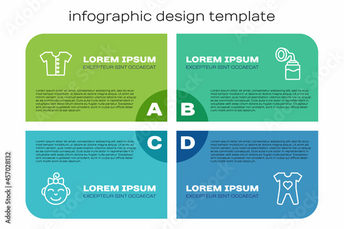 Set line Little girl head, Baby t-shirt, clothes and Breast pump. Business infographic template. Vector