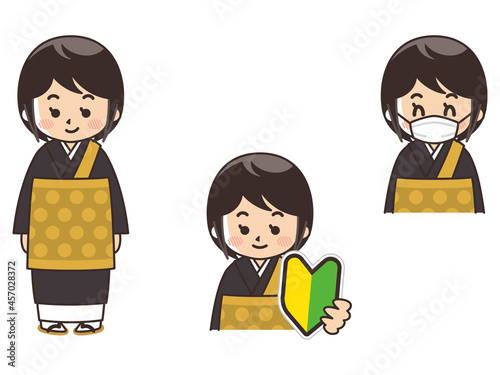 住職の女性　求人募集　初心者マーク　マスク着用