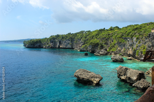 Rocky bay view with beautiful blue water