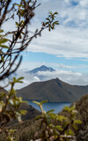 landscape with lake and clouds volcano view 