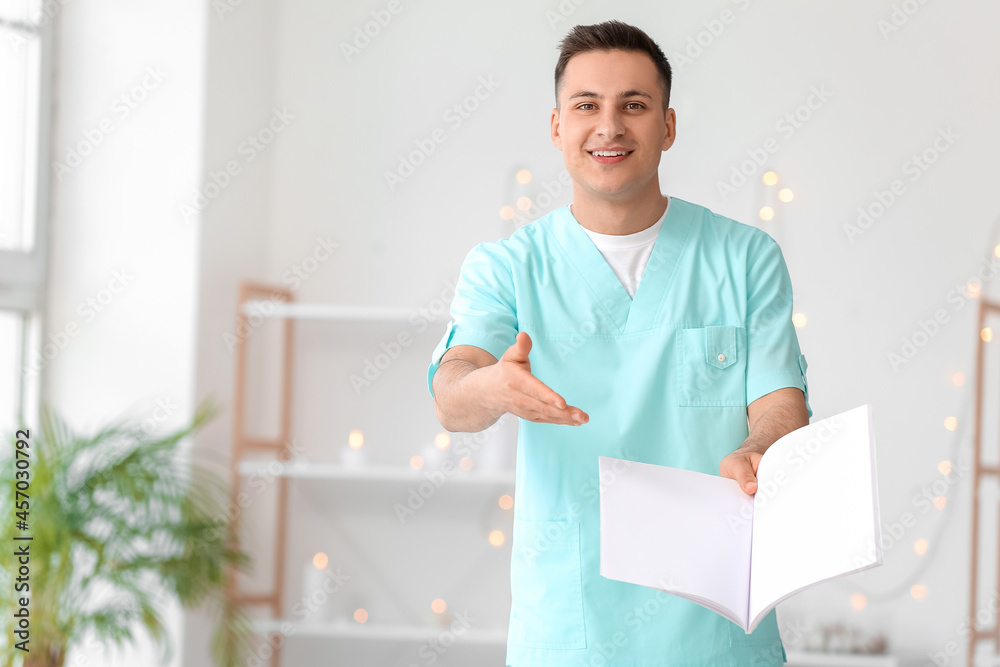 Portrait of massage therapist in rehabilitation center Portrait of massage therapist in rehabilitation center