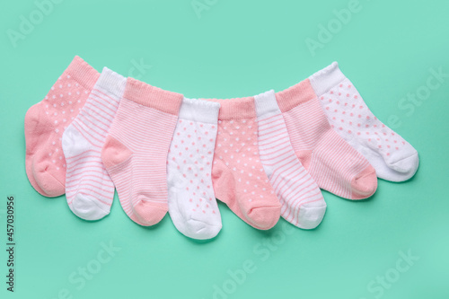 Pink and white baby socks w...