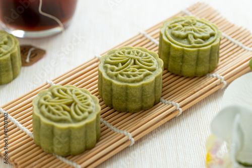 Traditional Chinese matcha green tea mooncake photo