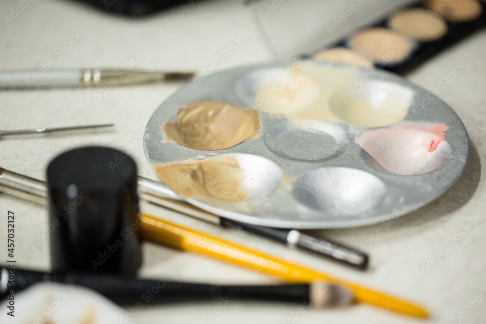 Closeup of Makeup Brushes and Palette Closeup of Makeup Brushes and Palette