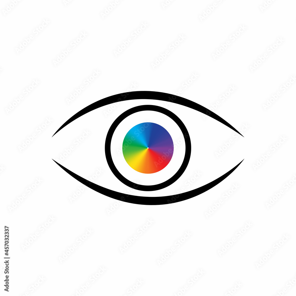 Colorful eyeball in black eyelid. Design art concept. Abstract futuristic background. Vector illustration. Stock image. Colorful eyeball in black eyelid. Design art concept. Abstract futuristic background. Vector illustration. Stock image.