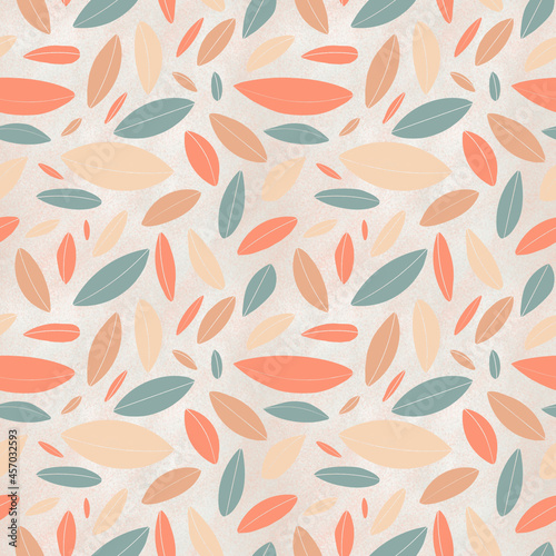 Seamless pattern with colorful leaves in pastel colors for autumn. 