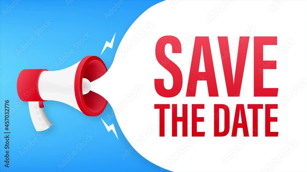 Hand Holding Megaphone with save the date. Motion graphics