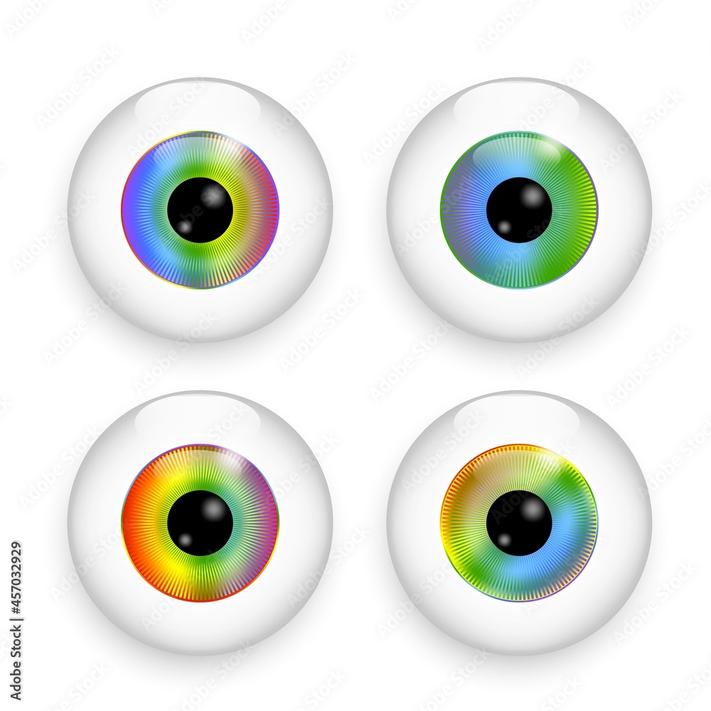 Rainbow eyeball icon set. Ophthalmology symbol. Different colored abstract eye. Vector illustration. Stock image. Rainbow eyeball icon set. Ophthalmology symbol. Different colored abstract eye. Vector illustration. Stock image.