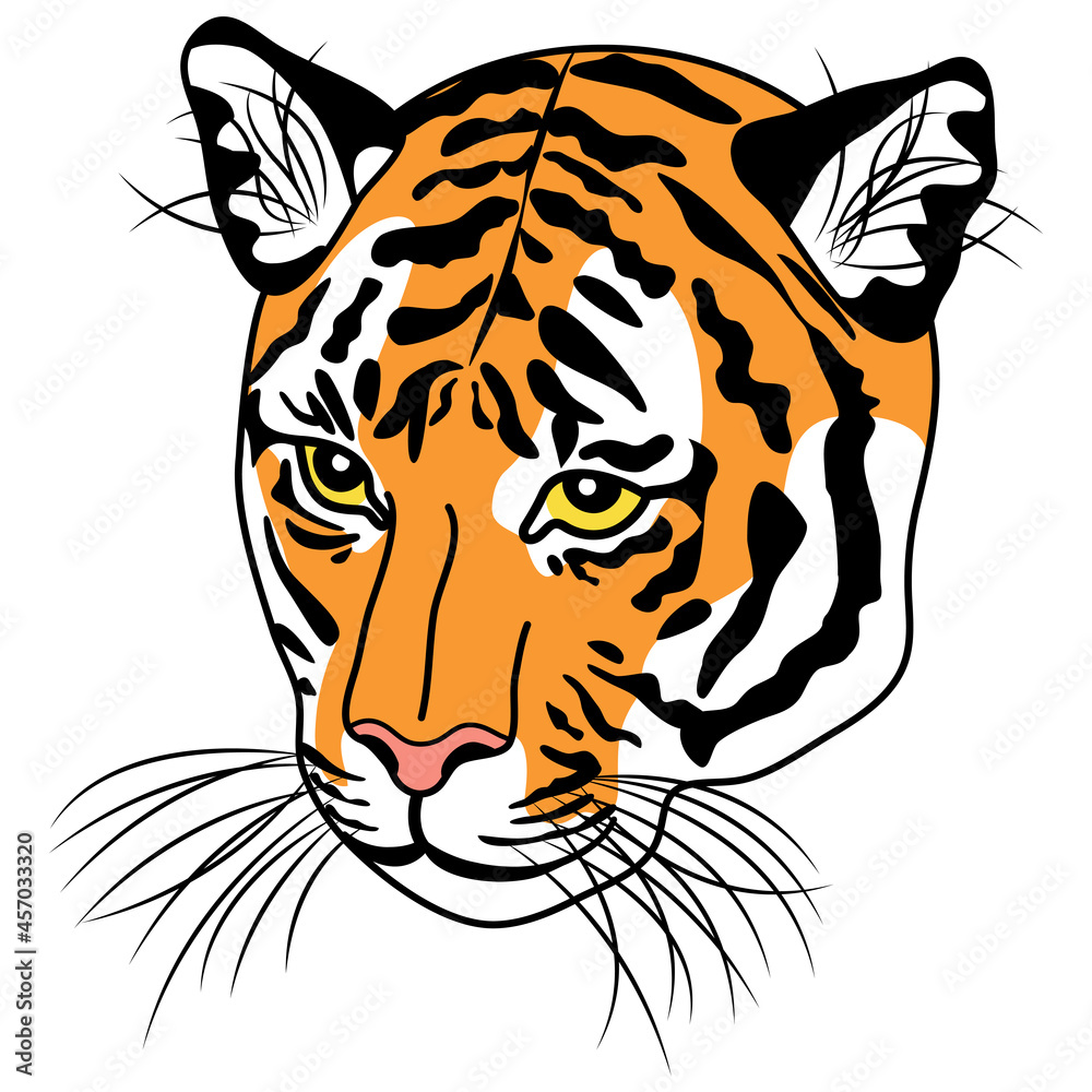 斜めを向いた虎の顔のイラスト