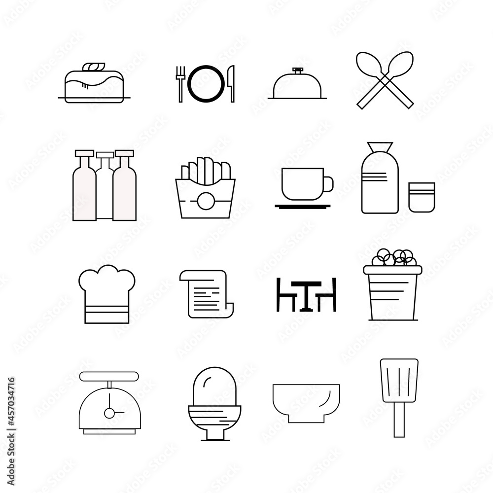 Set of awesome food icon. Restaurant or cooking concept. Modern outline on white background. Set of awesome food icon. Restaurant or cooking concept. Modern outline on white background.