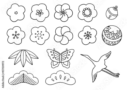 松竹梅その他のシンプル素材 白黒