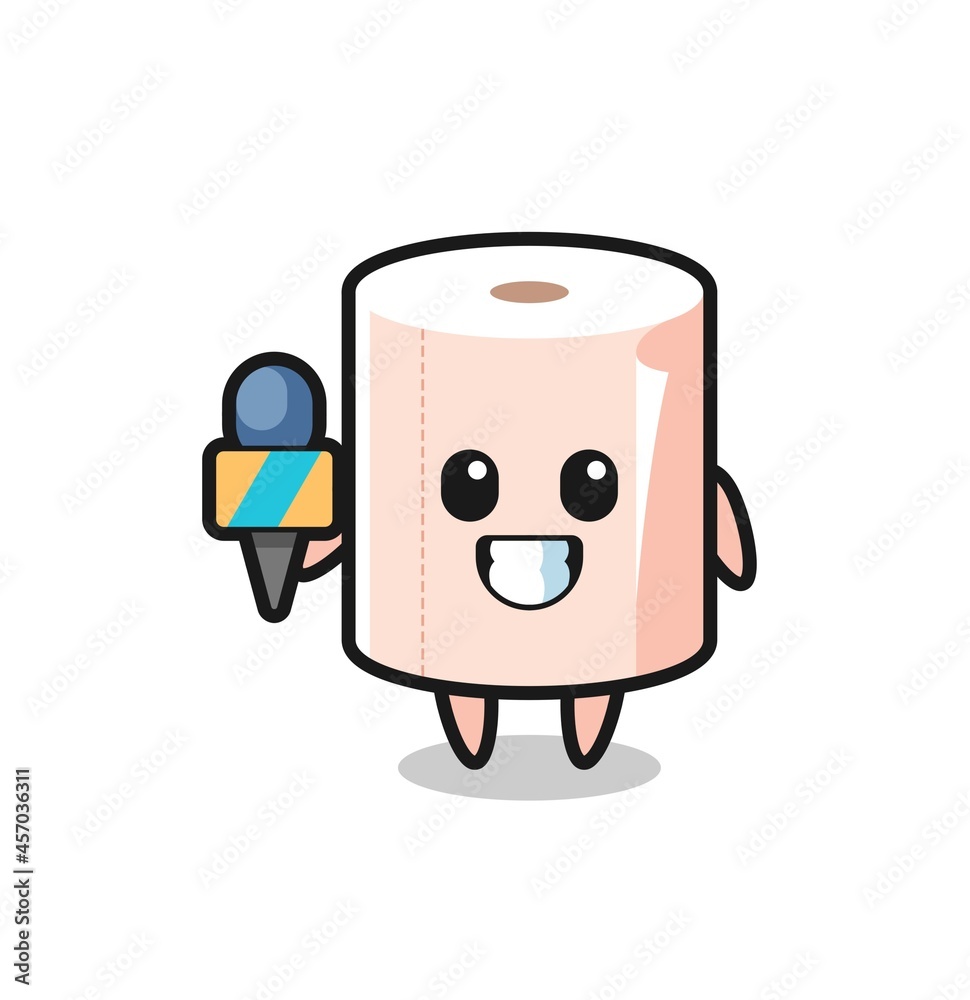 Character mascot of tissue roll as a news reporter Character mascot of tissue roll as a news reporter