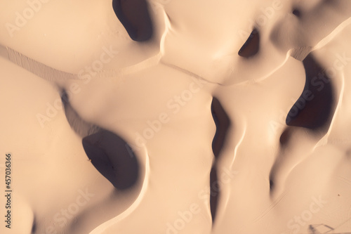 Top down view of sand dunes, aerial.