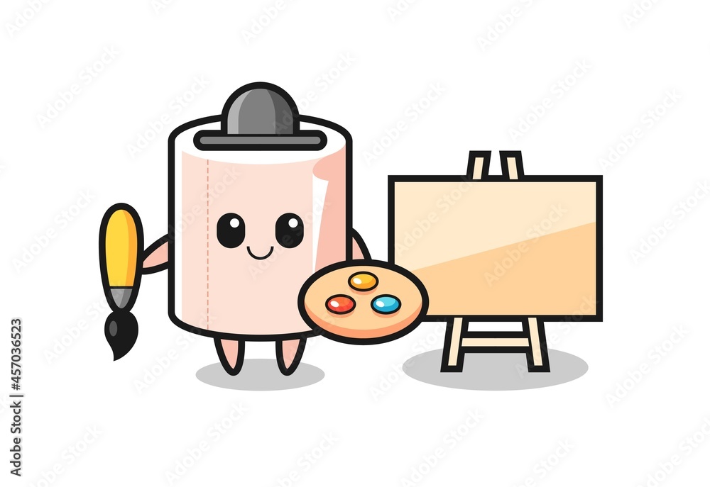 Illustration of tissue roll mascot as a painter Illustration of tissue roll mascot as a painter
