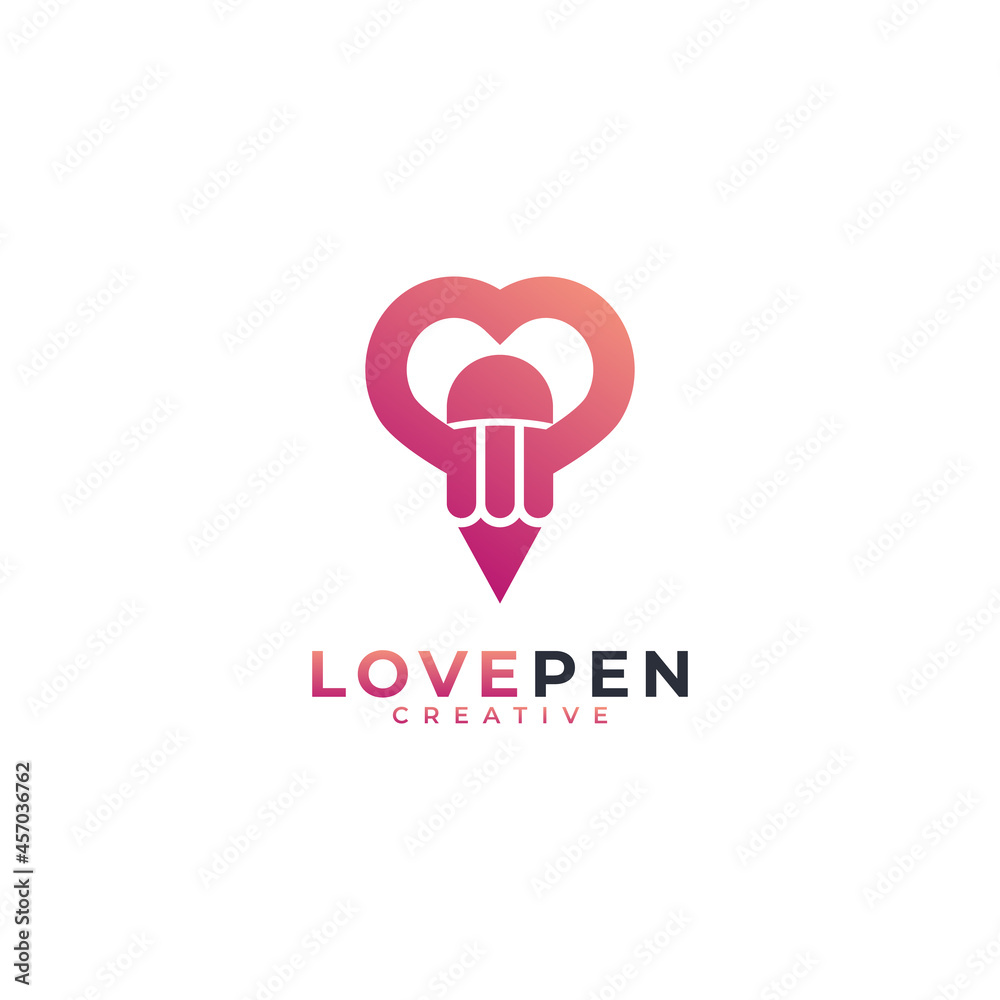 Creative Hearth Logo. Pencil Combined with Love Icon Vector Illustration