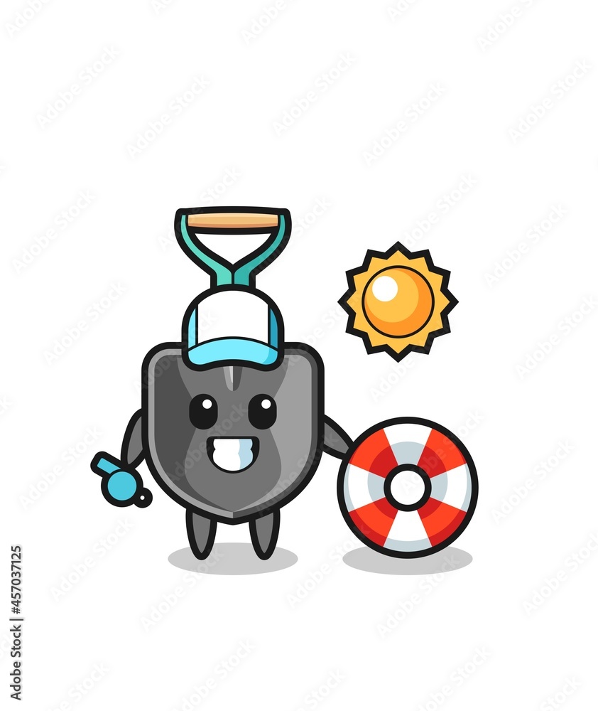 Fototapeta premium Cartoon mascot of shovel as a beach guard