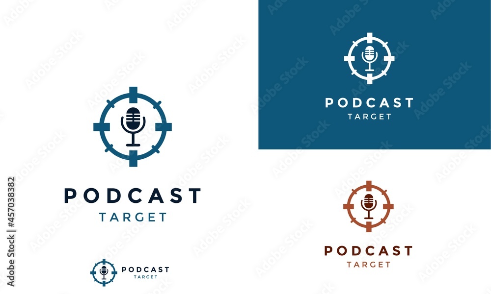 Podcast target logo design illustration, podcast microphine with scope target icon template