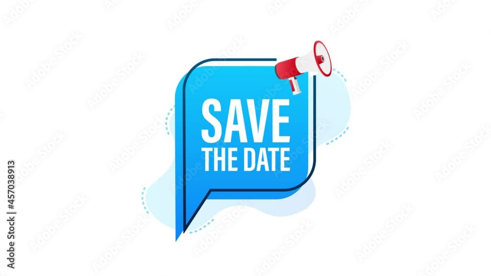 Hand Holding Megaphone with save the date. Motion graphics