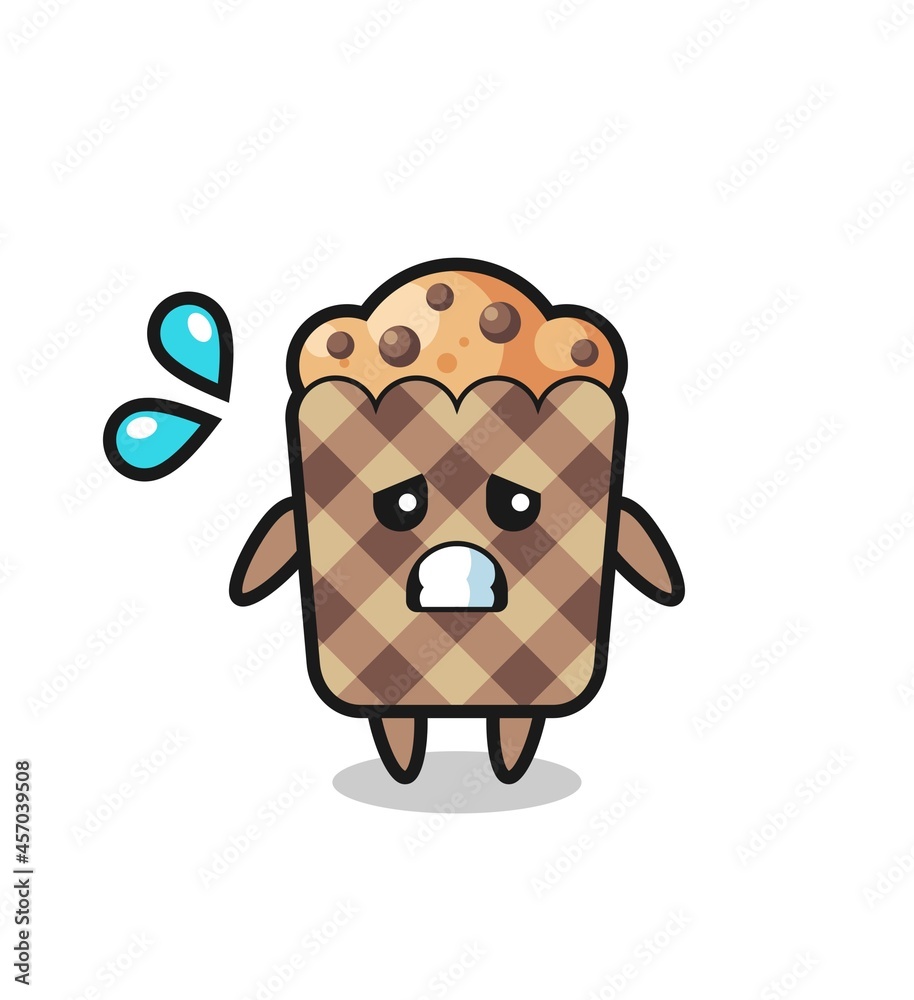 muffin mascot character with afraid gesture muffin mascot character with afraid gesture