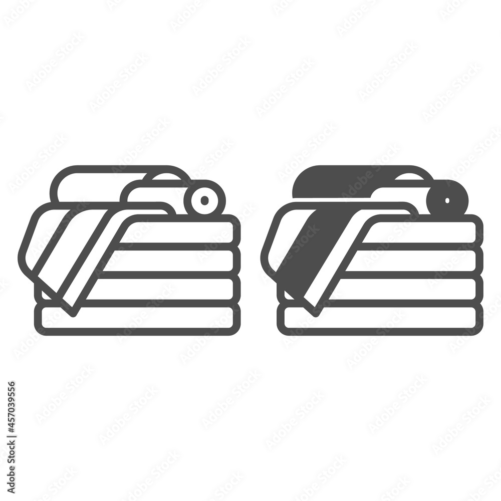 Stack of towels line and solid icon, interior design concept, stack of folded towels vector sign on white background, outline style icon for mobile concept and web design. Vector graphics. Stack of towels line and solid icon, interior design concept, stack of folded towels vector sign on white background, outline style icon for mobile concept and web design. Vector graphics.