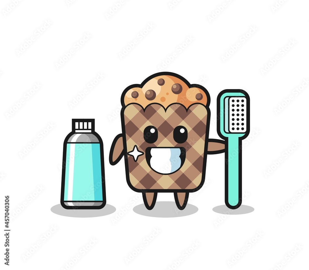 Mascot Illustration of muffin with a toothbrush