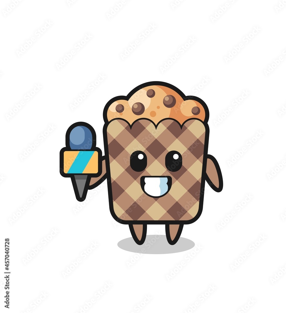 Naklejka premium Character mascot of muffin as a news reporter