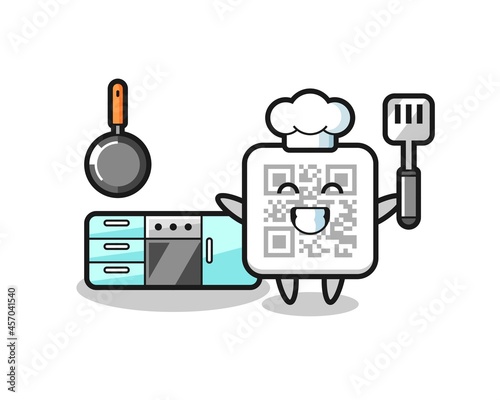 qr code character illustration as a chef is cooking