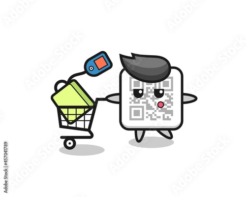qr code illustration cartoon with a shopping cart