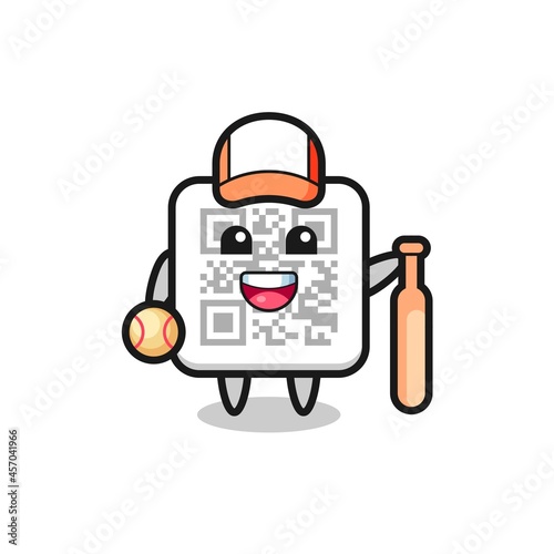 Cartoon character of qr code as a baseball player