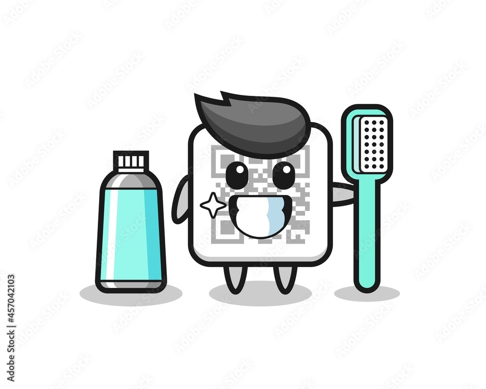 Mascot Illustration of qr code with a toothbrush Mascot Illustration of qr code with a toothbrush