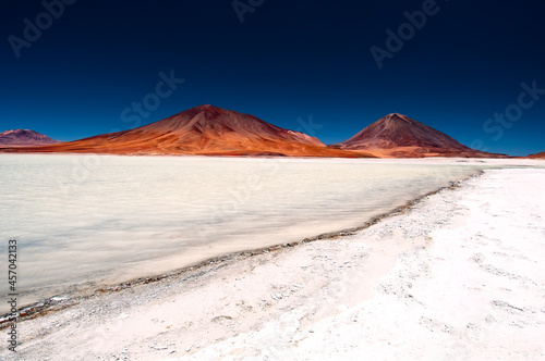 Laguna Blanca is a salt lake in an endorheic basin, in the Sur Lípez Province of the Potosí Department, Bolivia. It is near the Licancabur volcano. photo
