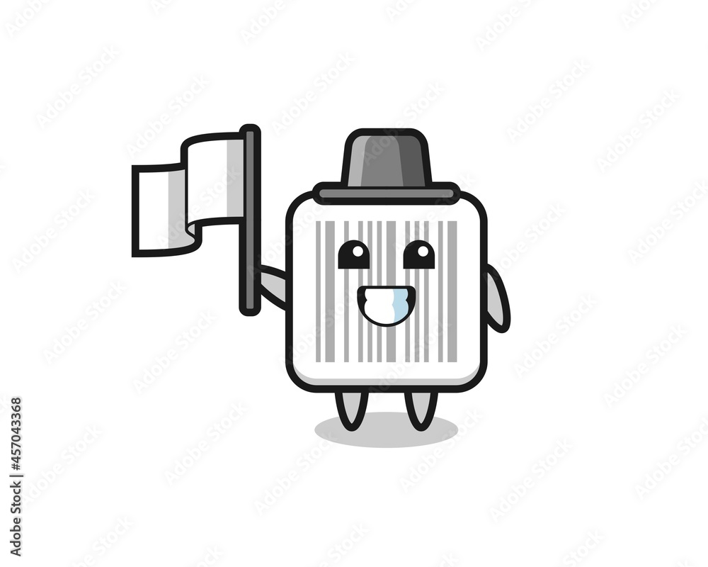 Cartoon character of barcode holding a flag Cartoon character of barcode holding a flag